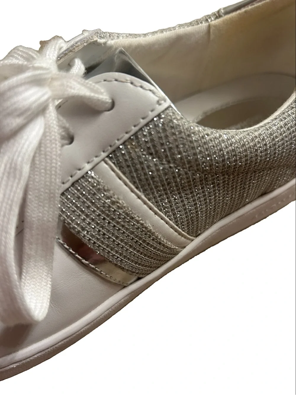 Michael Kors Irving Glitter chain Mesh White & Silver Lace-Up Leather Sneaker